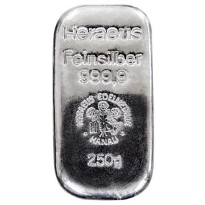 250g Silver Bar Heraeus