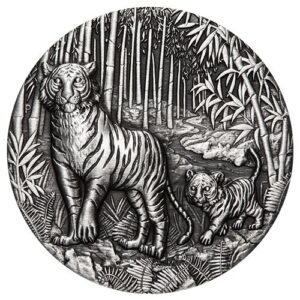 2 oz Silver Coin Tiger Antique 2022, Lunar Series III